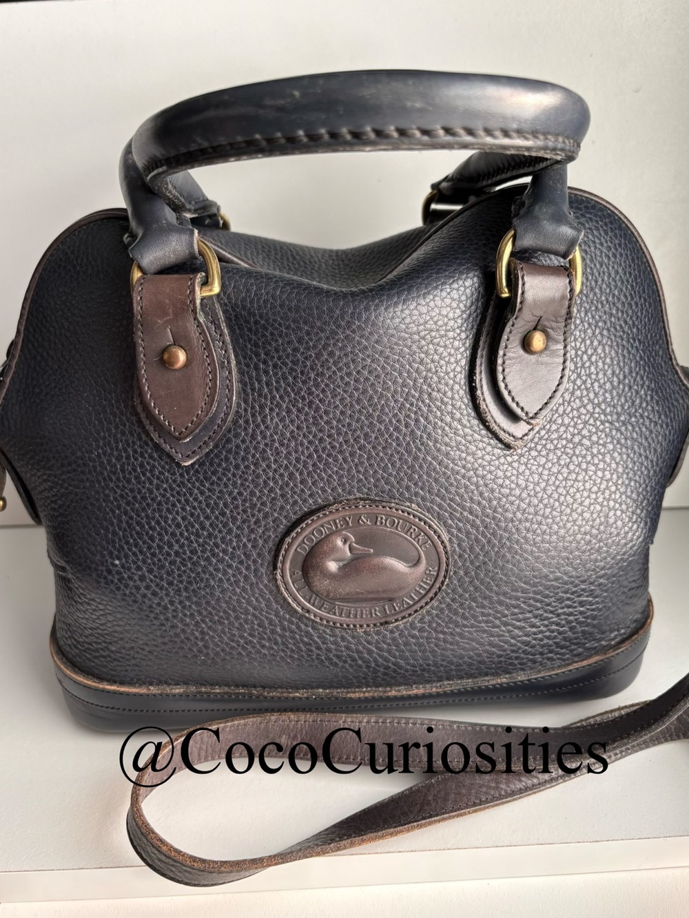 Dooney and Bourke awl Navy Blue Leather Norfolk Dome satchel bag - Picture 2 of 16